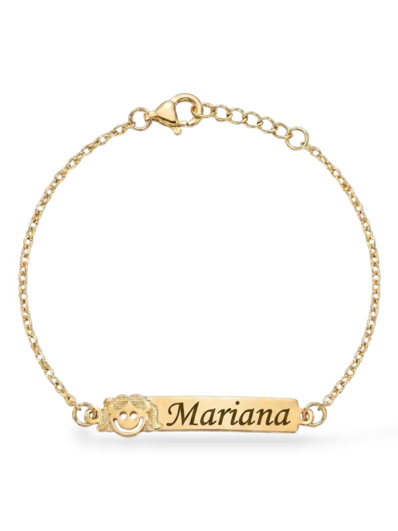Pulseira Infantil Folheada a Ouro 18k Plaquinha e Nomes Femininos