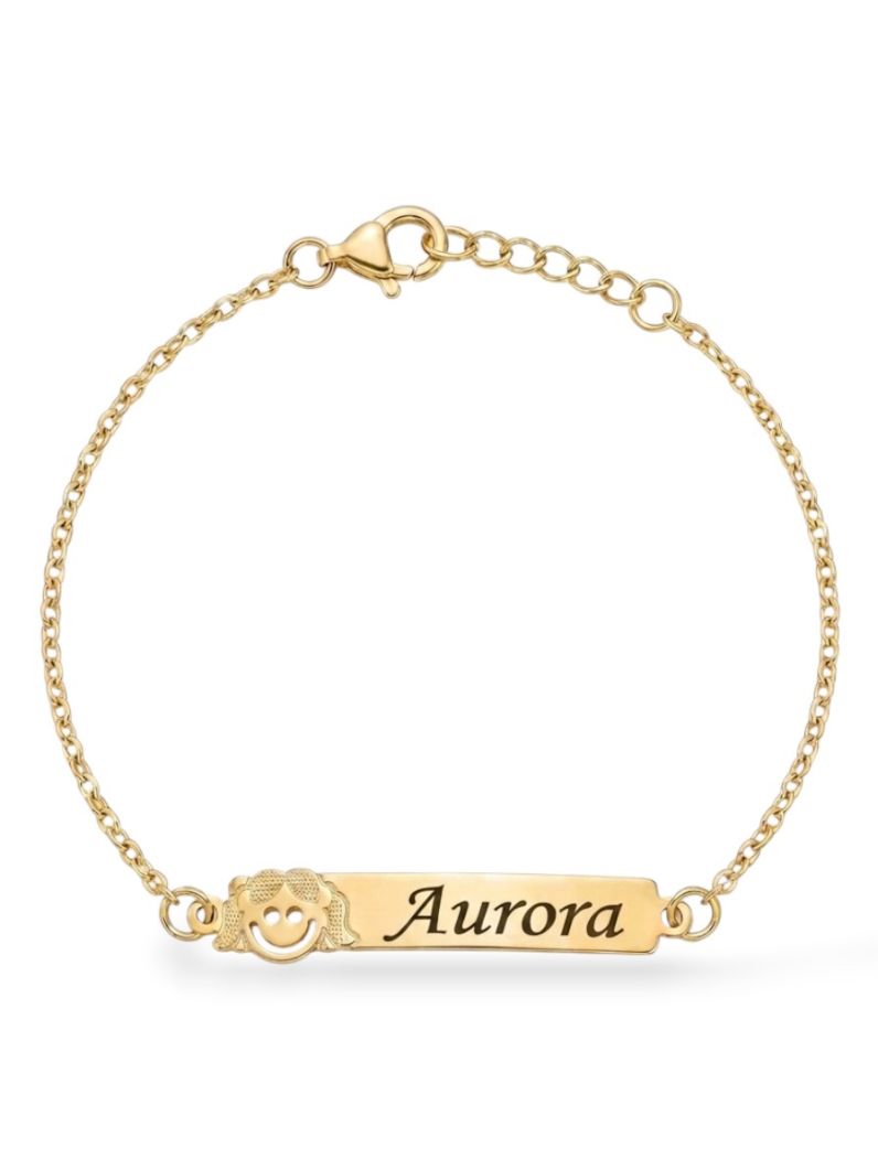 Pulseira Infantil Folheada a Ouro 18k Plaquinha e Nomes Femininos