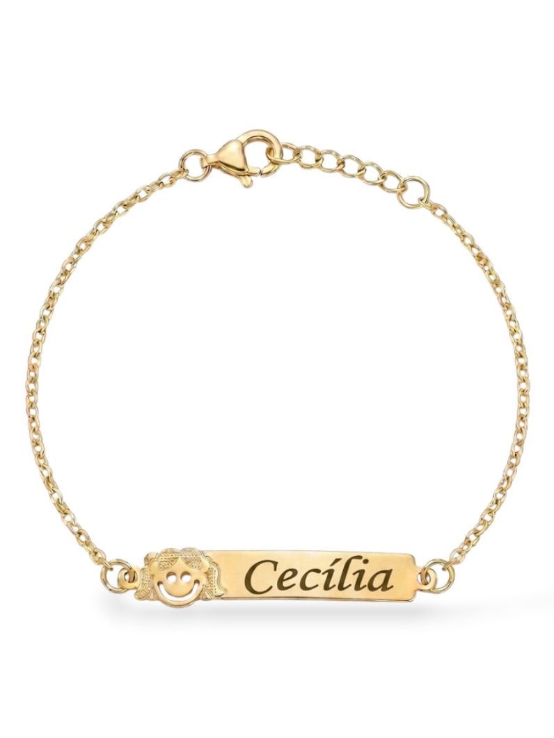 Pulseira Infantil Folheada a Ouro 18k Plaquinha e Nomes Femininos