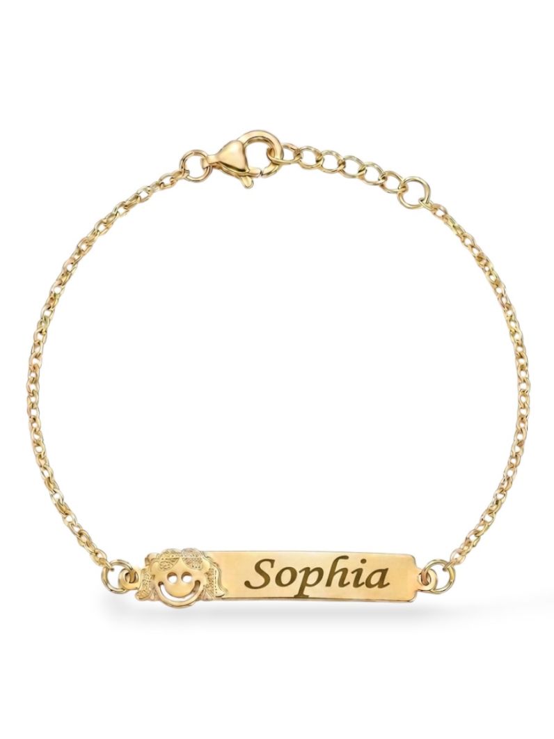 Pulseira Infantil Folheada a Ouro 18k Plaquinha e Nomes Femininos