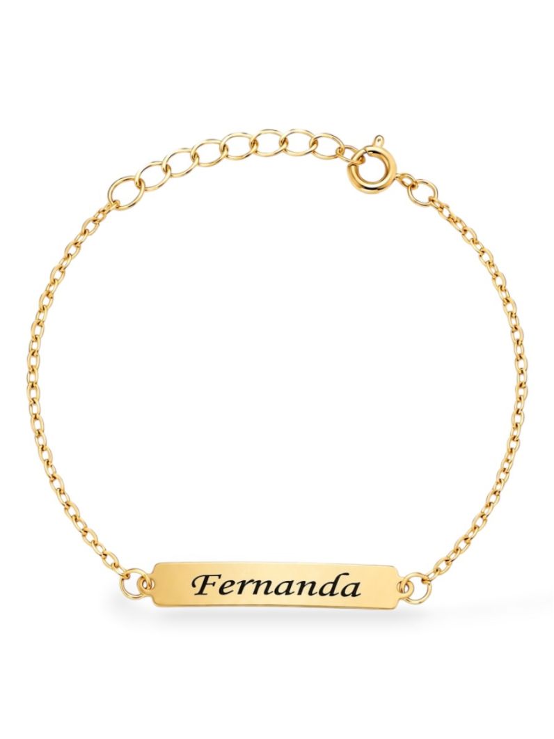 Pulseira Infantil Folheada a Ouro 18k Plaquinha Lisa e Nomes Femininos