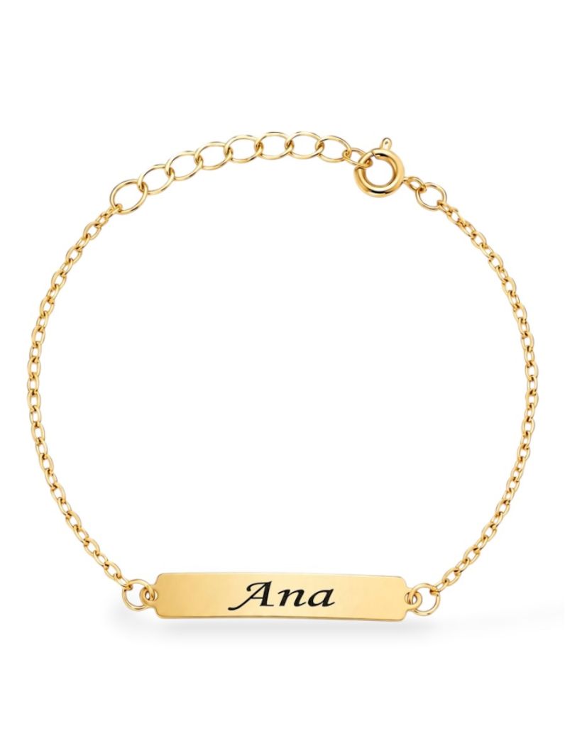 Pulseira Infantil Folheada a Ouro 18k Plaquinha Lisa e Nomes Femininos