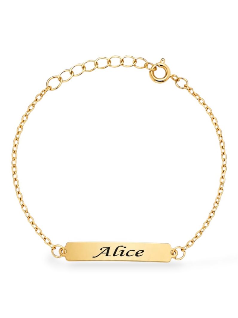 Pulseira Infantil Folheada a Ouro 18k Plaquinha Lisa e Nomes Femininos