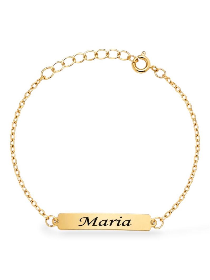 Pulseira Infantil Folheada a Ouro 18k Plaquinha Lisa e Nomes Femininos