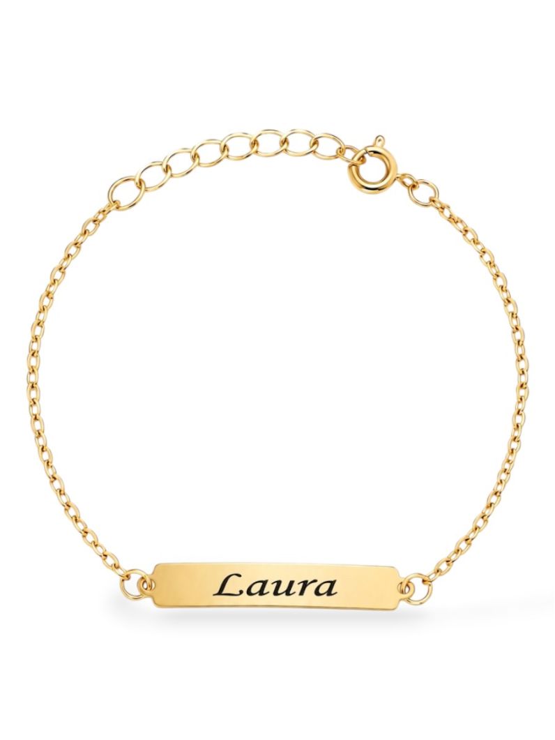 Pulseira Infantil Folheada a Ouro 18k Plaquinha Lisa e Nomes Femininos