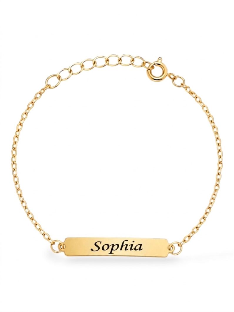 Pulseira Infantil Folheada a Ouro 18k Plaquinha Lisa e Nomes Femininos