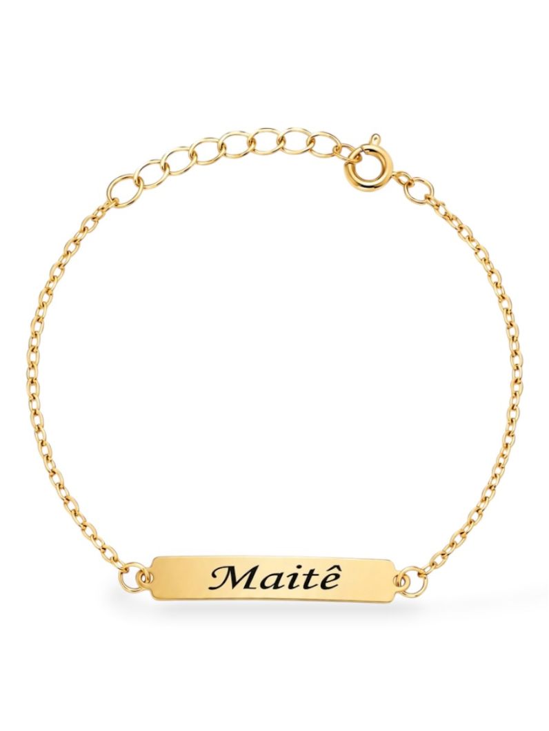 Pulseira Infantil Folheada a Ouro 18k Plaquinha Lisa e Nomes Femininos