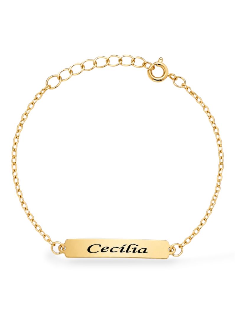 Pulseira Infantil Folheada a Ouro 18k Plaquinha Lisa e Nomes Femininos
