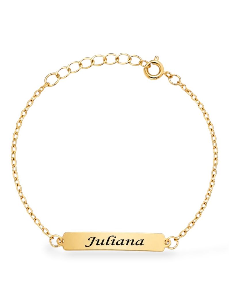 Pulseira Infantil Folheada a Ouro 18k Plaquinha Lisa e Nomes Femininos