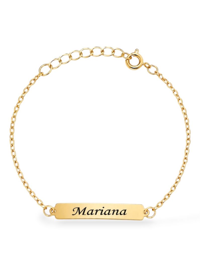 Pulseira Infantil Folheada a Ouro 18k Plaquinha Lisa e Nomes Femininos
