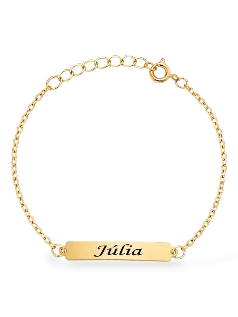 Pulseira Infantil Folheada a Ouro 18k Plaquinha Lisa e Nomes Femininos