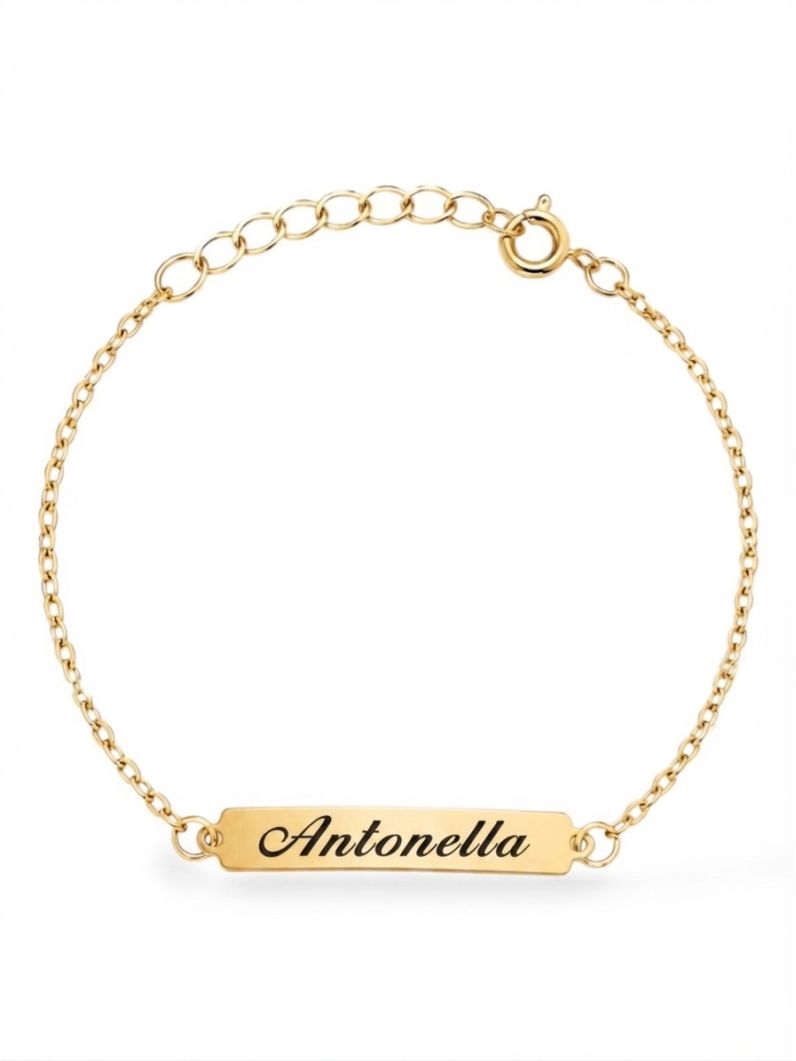 Pulseira Infantil Folheada a Ouro 18k Plaquinha Lisa e Nomes Femininos