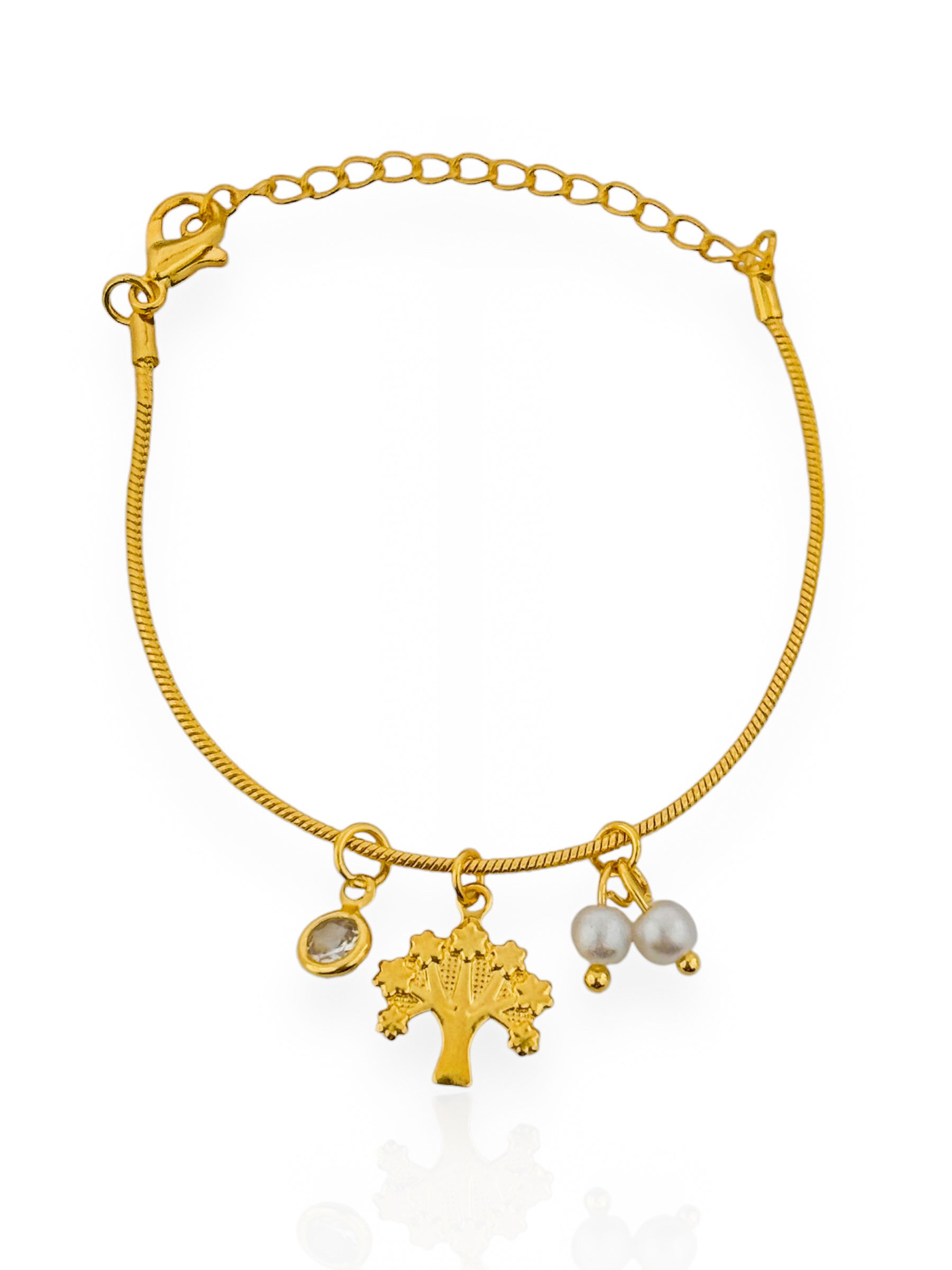 Pulseira Infantil Folheado a Ouro 18k e Prata, Árvore da Vida Com Pérola