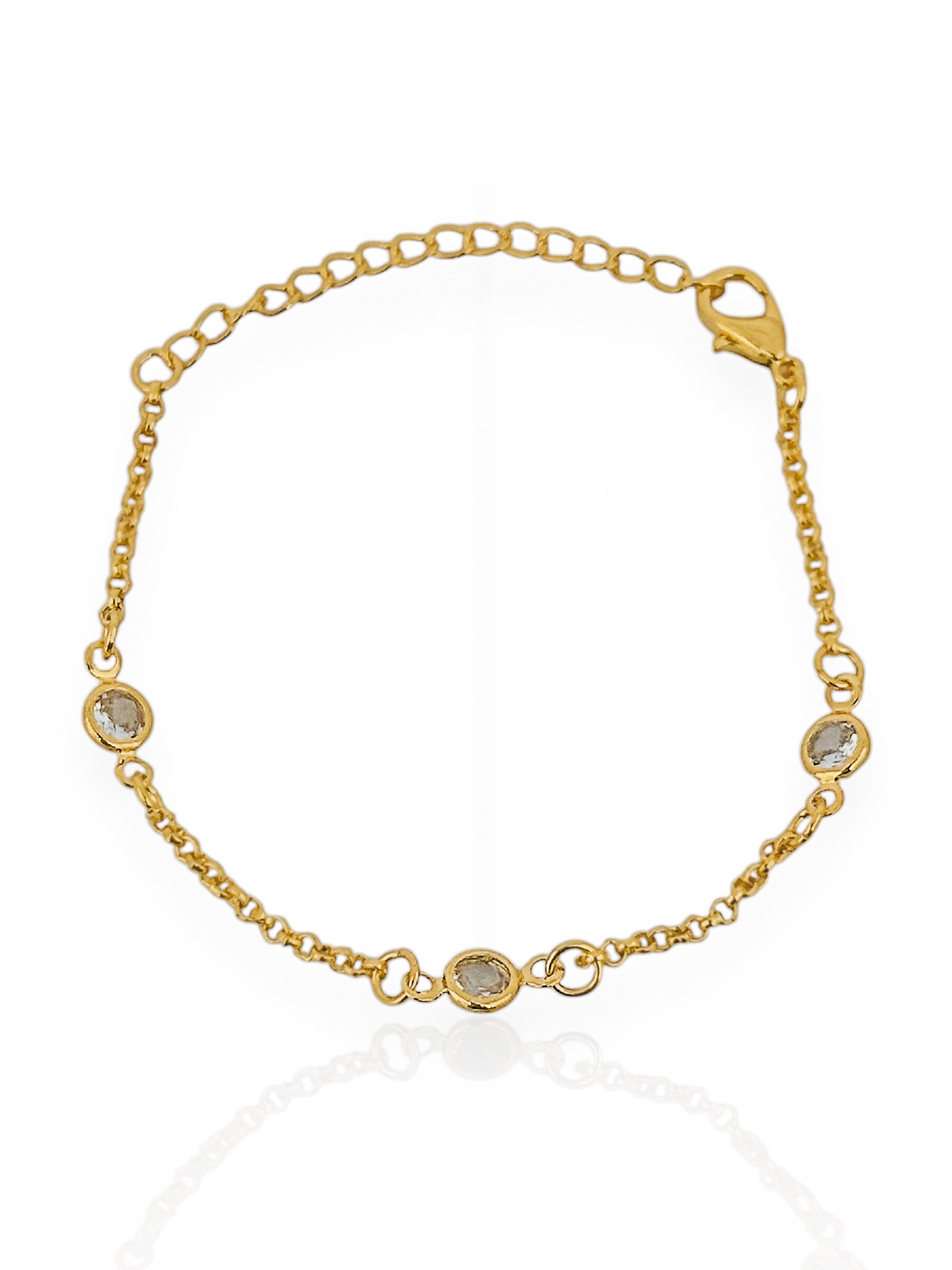 Pulseira Infantil Folheado a Ouro 18k e Prata, Com Cristais