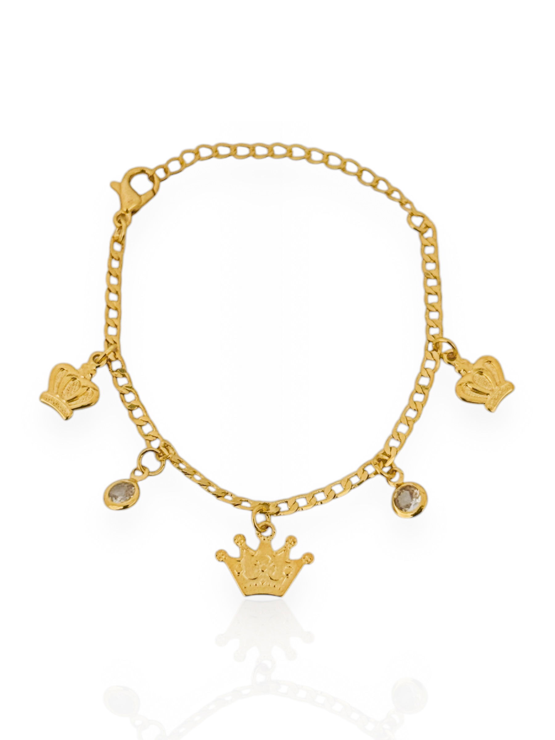 Pulseira Infantil Folheado a Ouro 18k e Prata, Mini Coroas Com Cristais