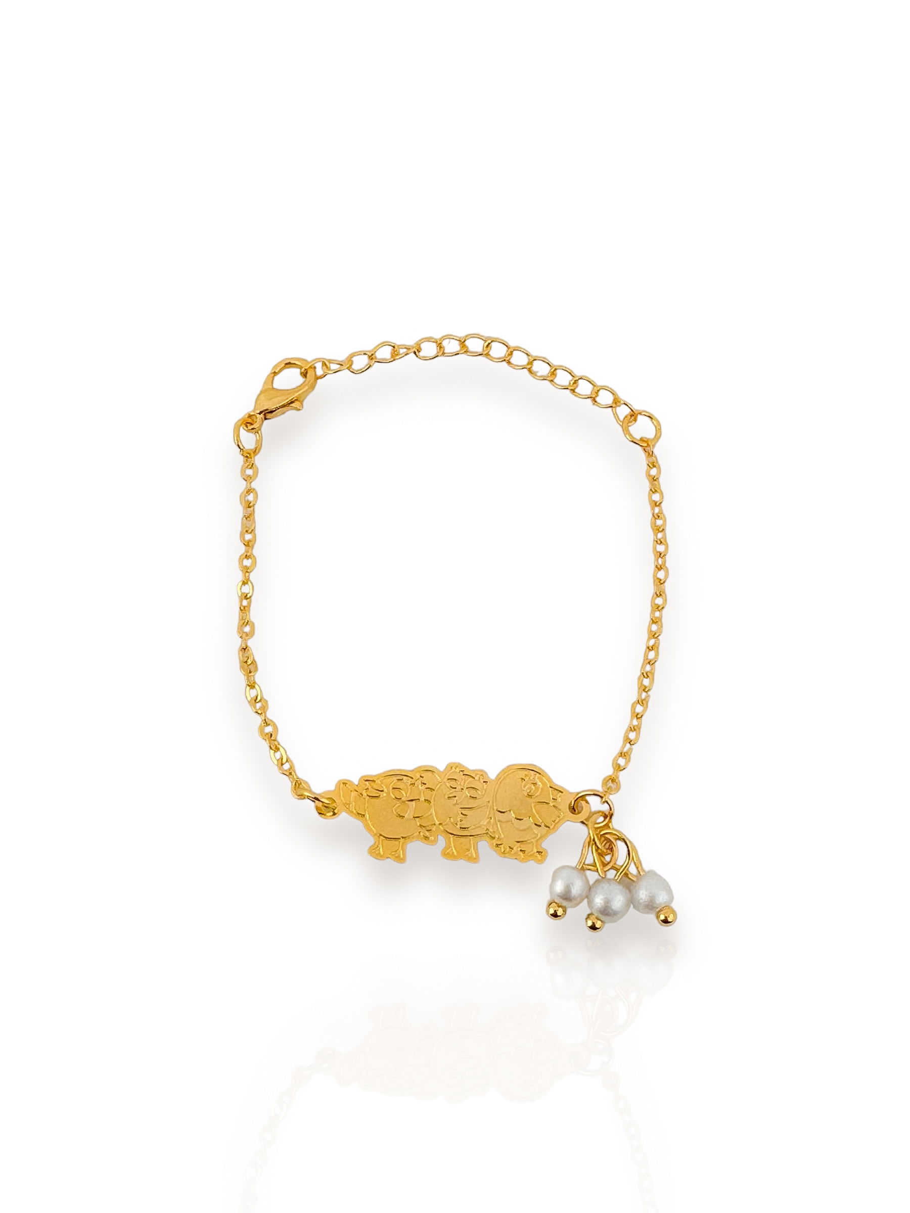 Pulseira Infantil folheado a ouro 18k e Prata Com Pérolas e Placas com Passarinhos