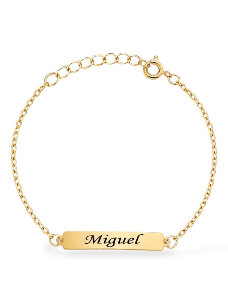 Pulseira Infantil Folheado a Ouro 18k Placa Lisa Com Nome
