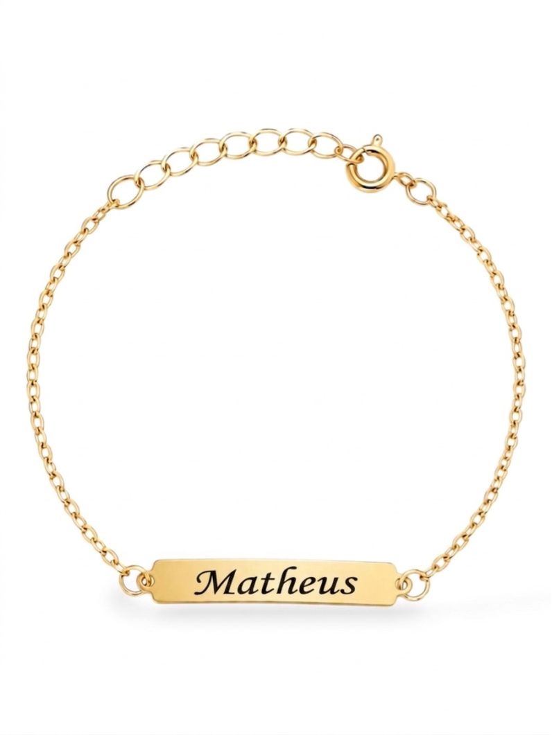 Pulseira Infantil Folheado a Ouro 18k Placa Lisa Com Nome