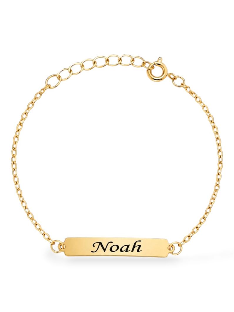 Pulseira Infantil Folheado a Ouro 18k Placa Lisa Com Nome