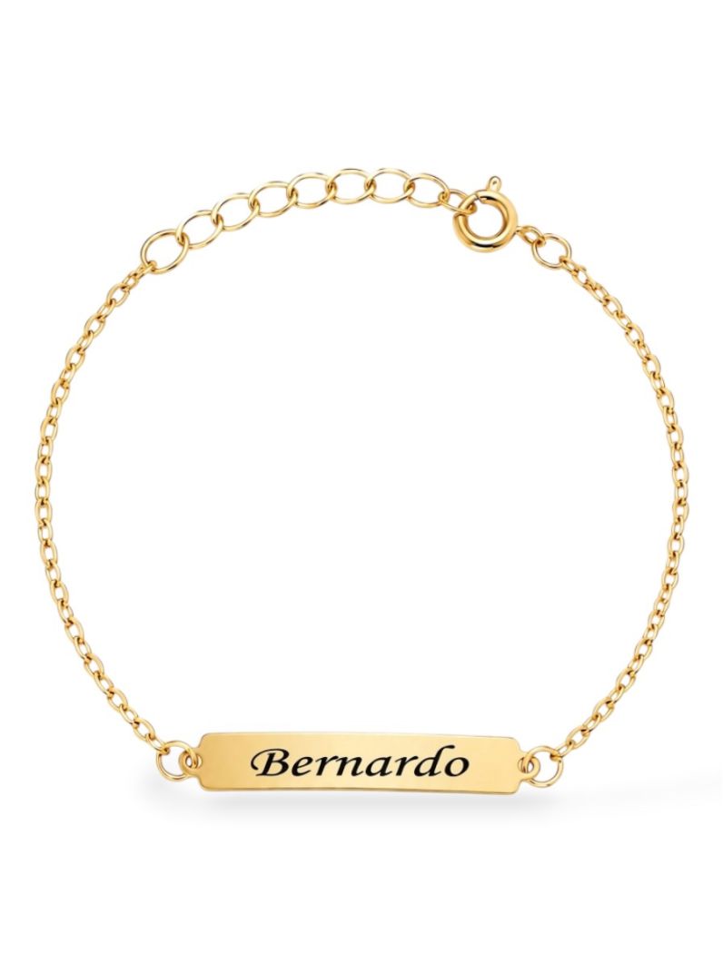 Pulseira Infantil Folheado a Ouro 18k Placa Lisa Com Nome