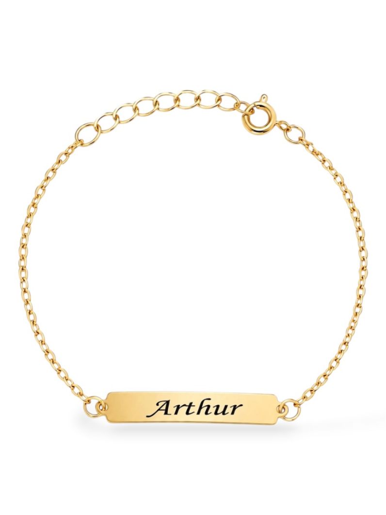Pulseira Infantil Folheado a Ouro 18k Placa Lisa Com Nome