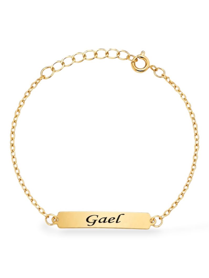 Pulseira Infantil Folheado a Ouro 18k Placa Lisa Com Nome