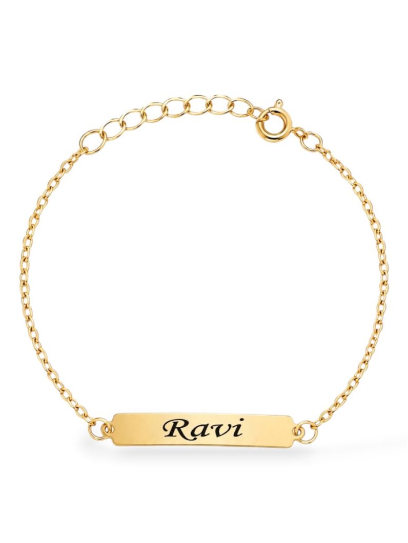 Pulseira Infantil Folheado a Ouro 18k Placa Lisa Com Nome