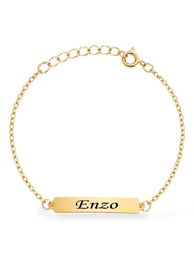 Pulseira Infantil Folheado a Ouro 18k Placa Lisa Com Nome