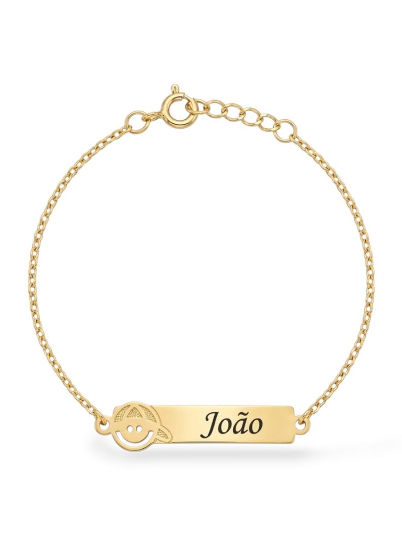 Pulseira Infantil Folheado a Ouro 18k Plaquinha Com Nome