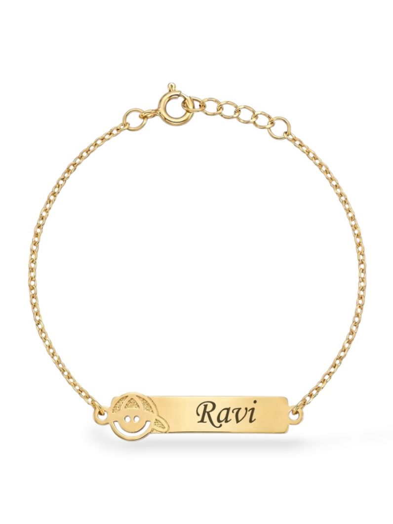 Pulseira Infantil Folheado a Ouro 18k Plaquinha Com Nome