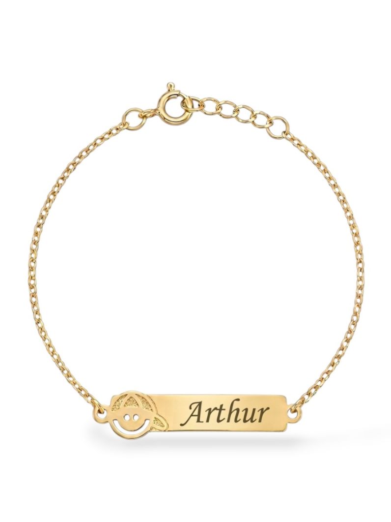 Pulseira Infantil Folheado a Ouro 18k Plaquinha Com Nome