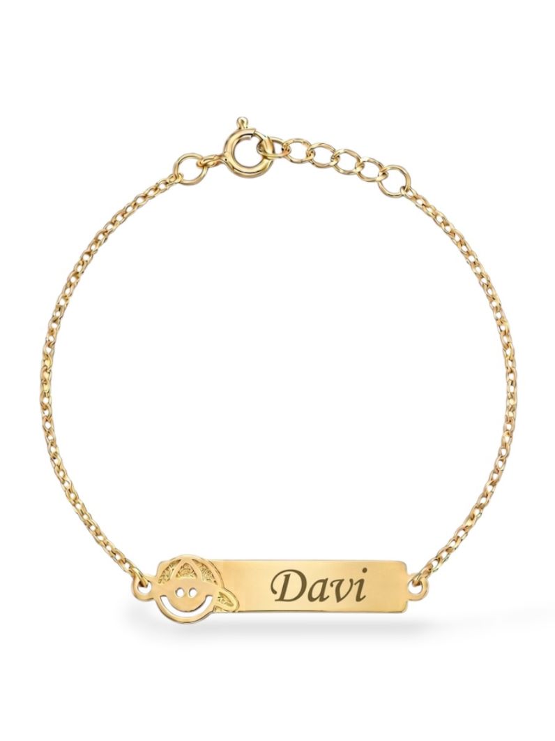 Pulseira Infantil Folheado a Ouro 18k Plaquinha Com Nome