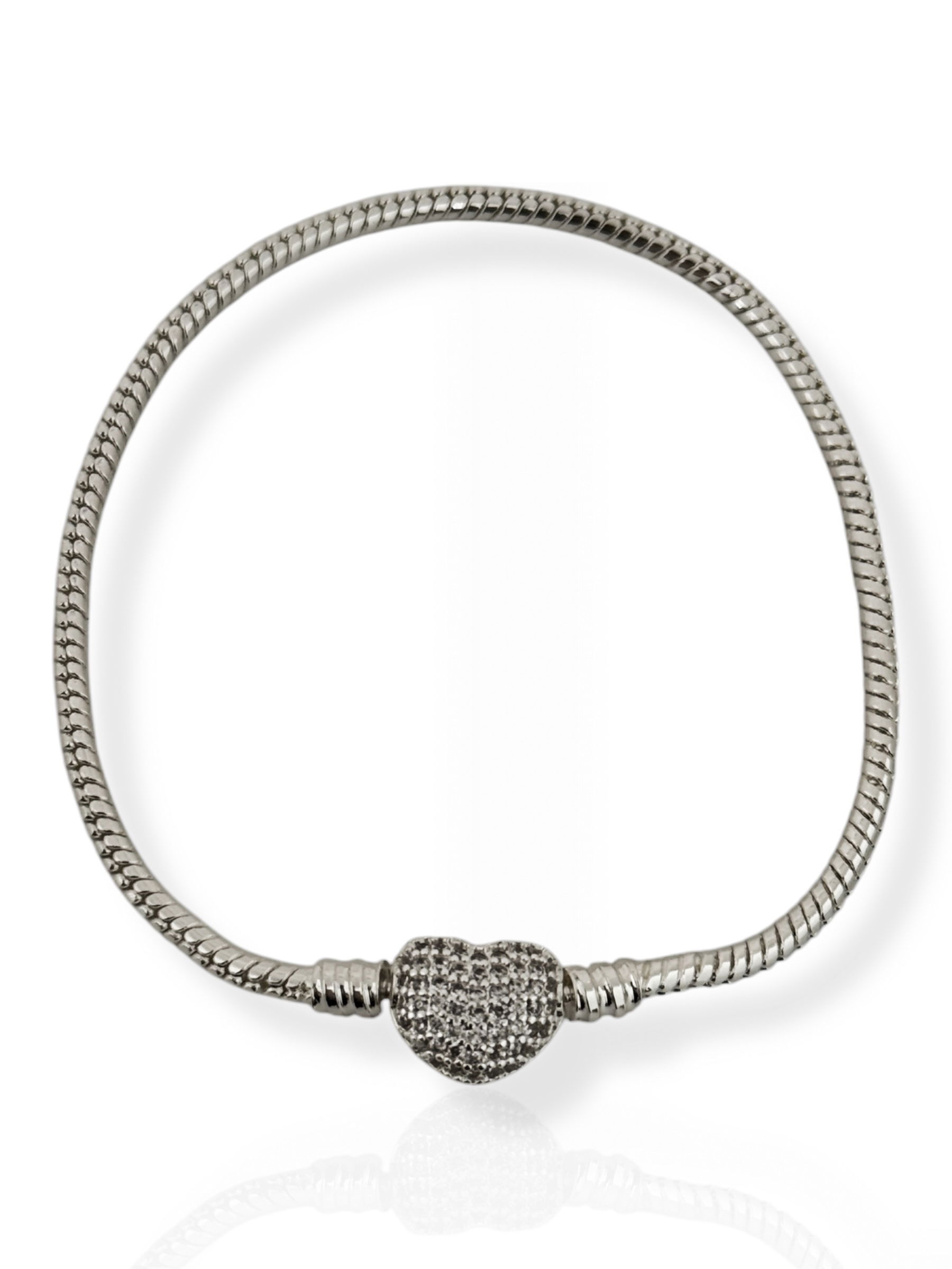 Pulseira Life Folheado a Prata 925 para Berloque e Charm Coração Cravejado