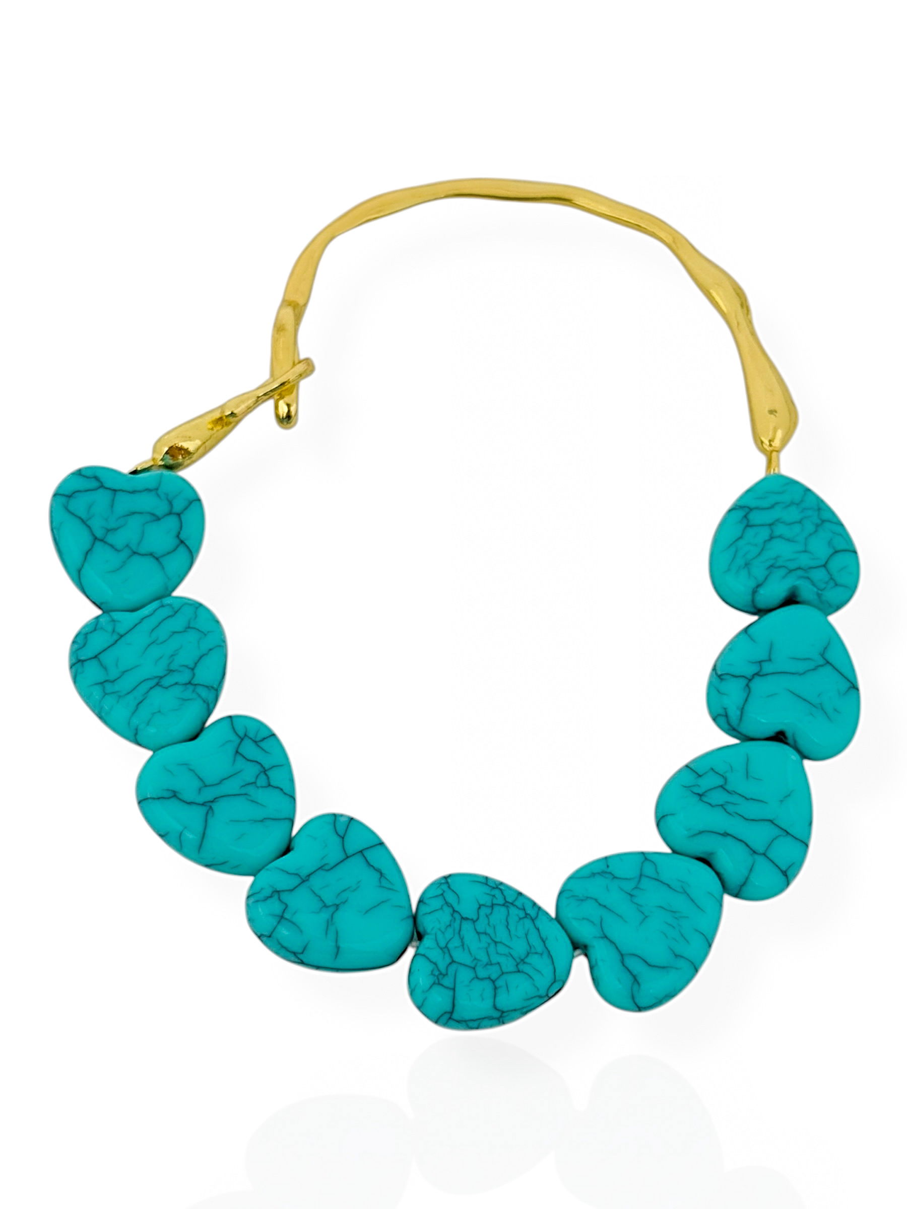 Pulseira Ouro 18k e Prata Pedras Naturais Formato Coração