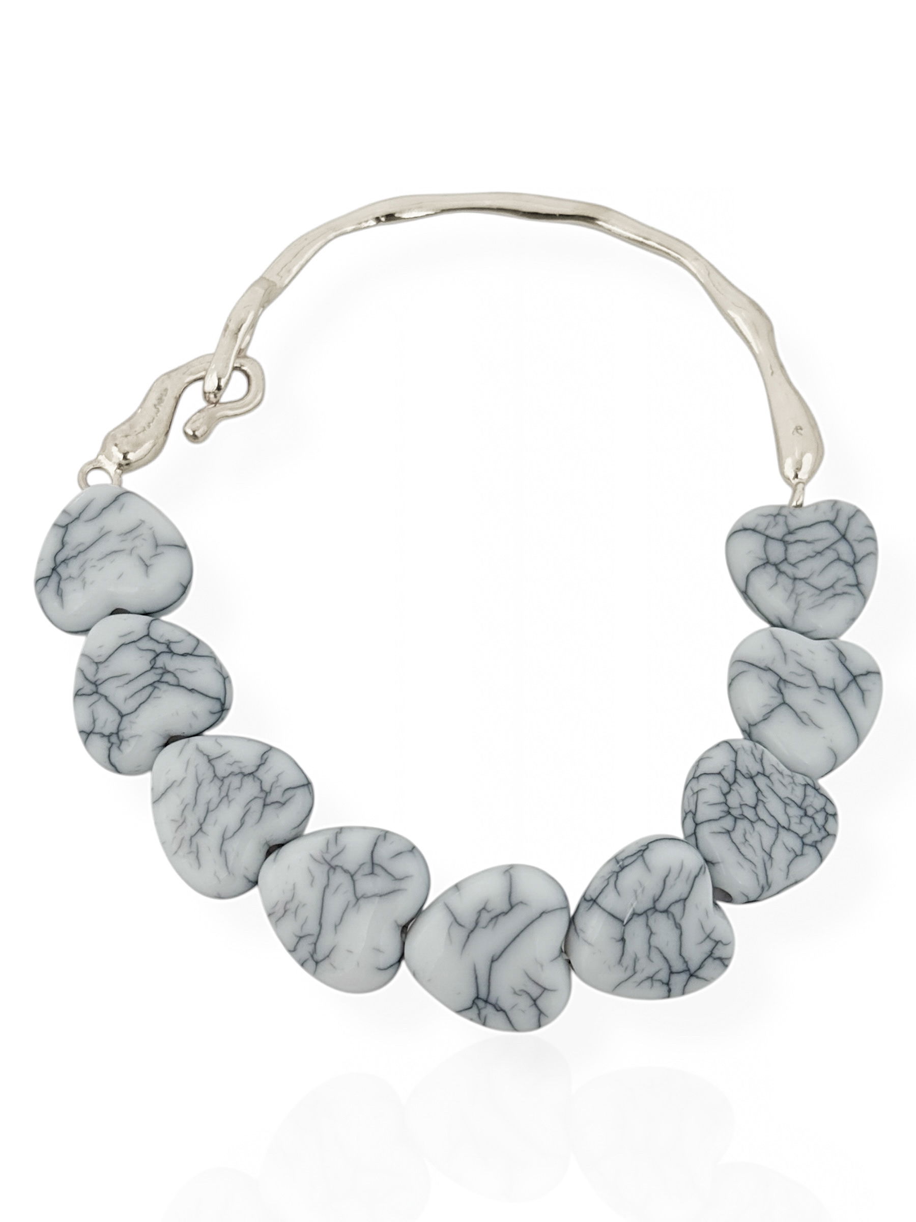 Pulseira Ouro 18k e Prata Pedras Naturais Formato Coração