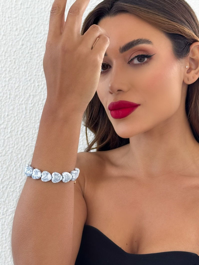 Pulseira Ouro 18k e Prata Pedras Naturais Formato Coração