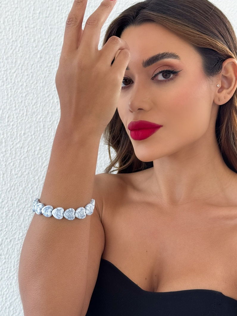 Pulseira Ouro 18k e Prata Pedras Naturais Formato Coração