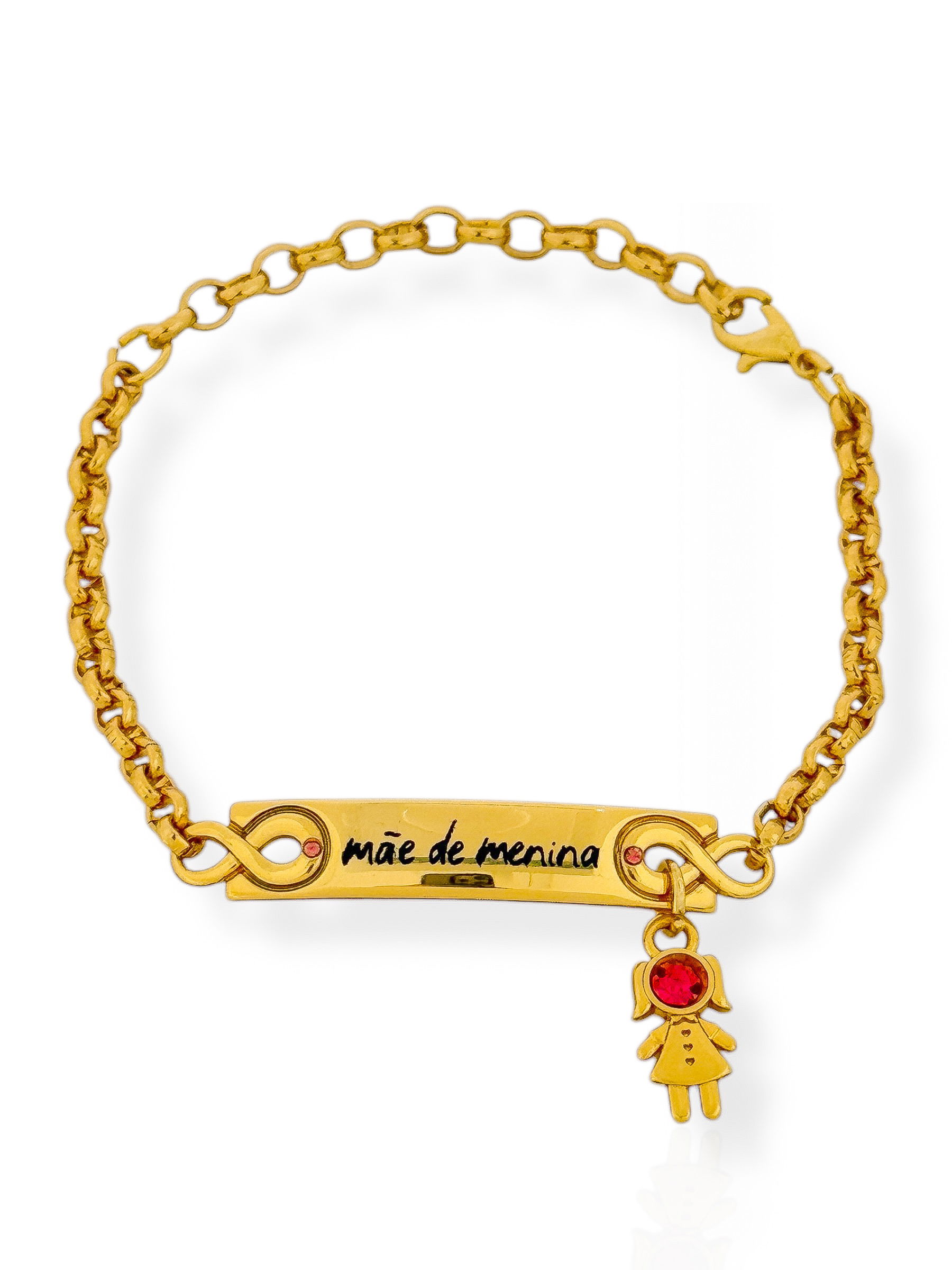 Pulseira Semi Joia Com Plaquinha Mãe e Menina e Menino Cristal