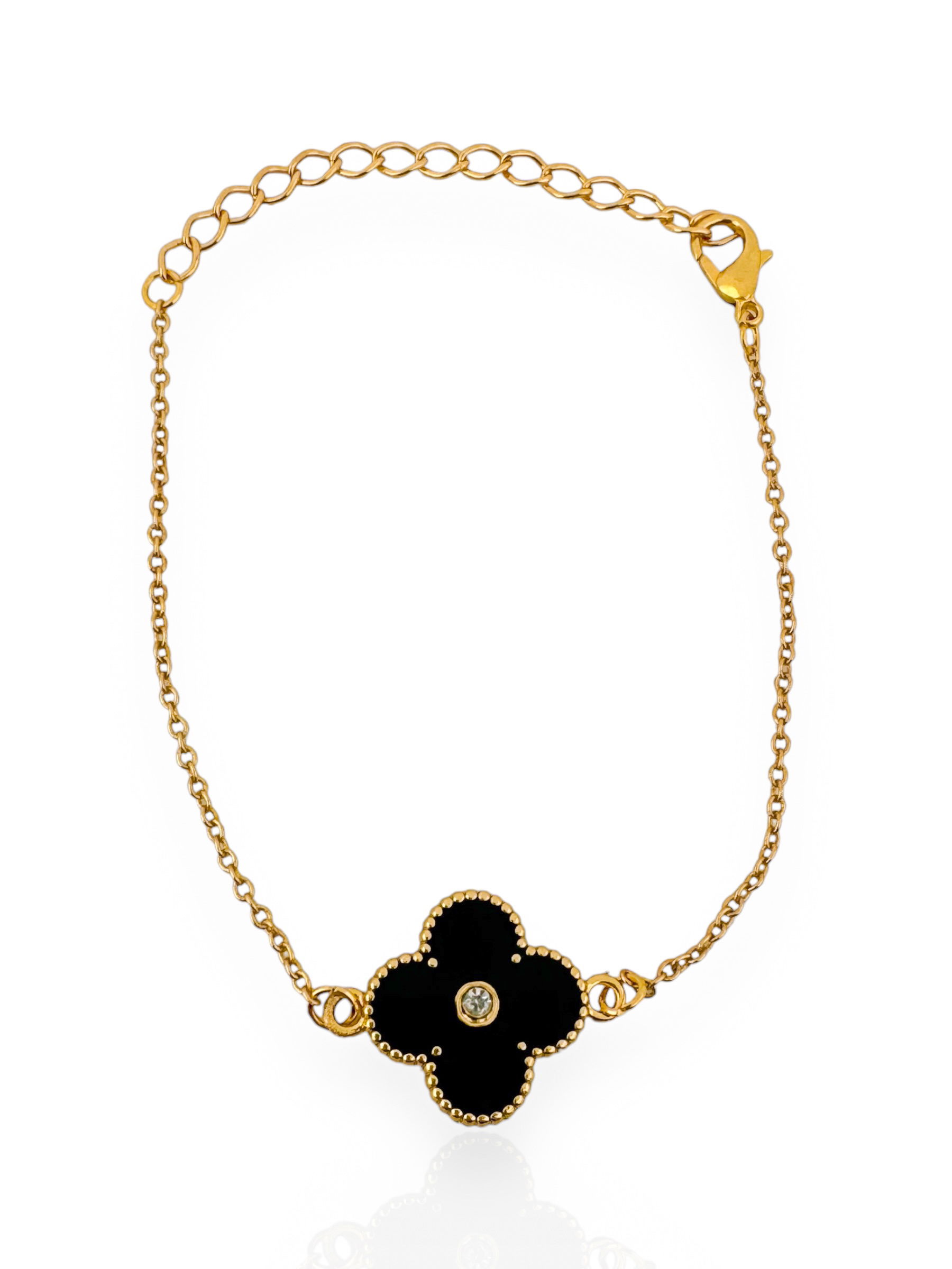 Pulseira Semi Joia Inspiração Resina Preta Com Ponto De Luz
