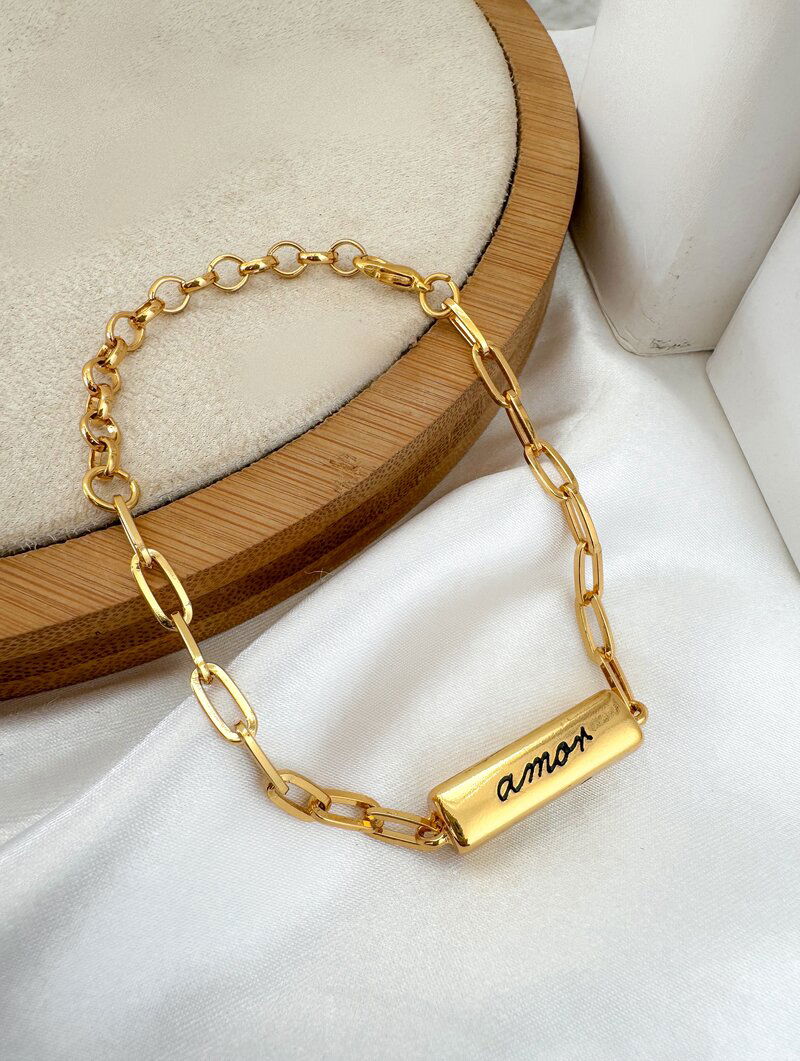 Pulseira Semi Joia Pingente Retangular Com Frases