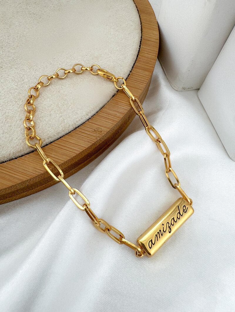 Pulseira Semi Joia Pingente Retangular Com Frases