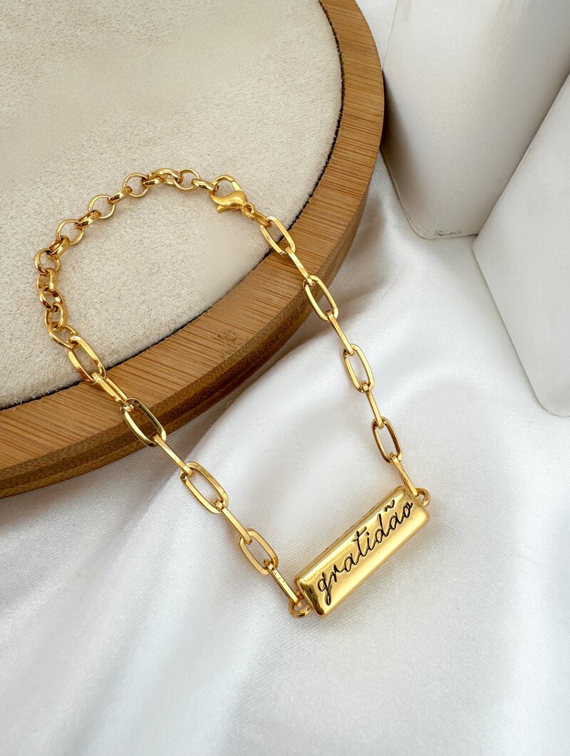 Pulseira Semi Joia Pingente Retangular Com Frases
