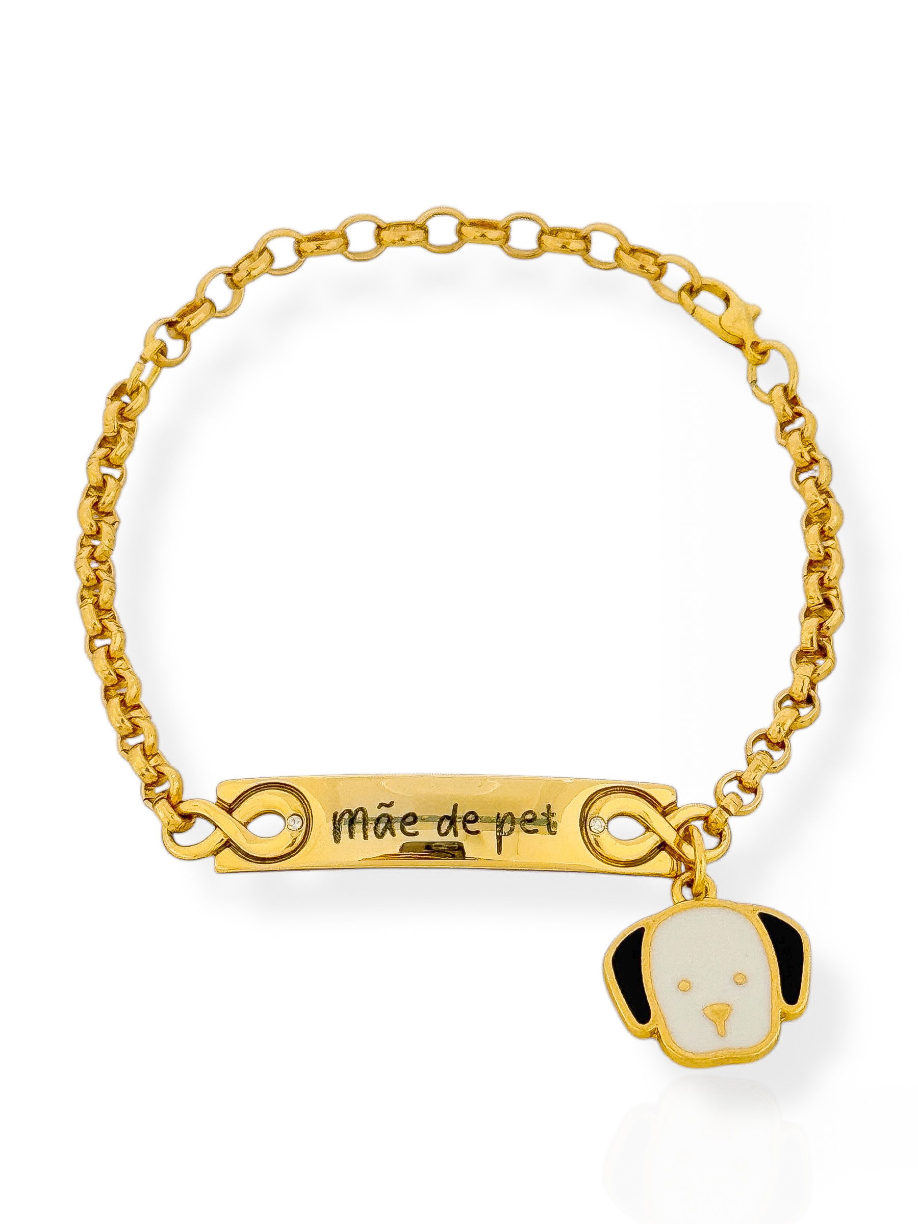 Pulseira Semi Joia Plaquinha 'Mãe de Pet' Pingente de Cachorrinho