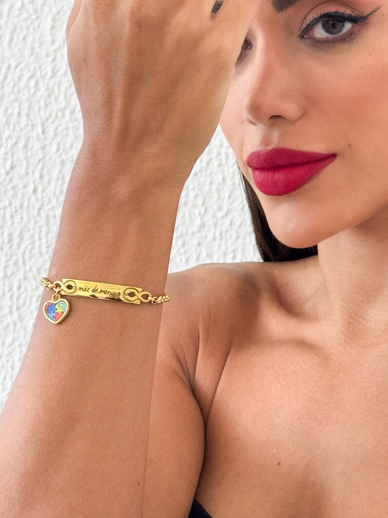 Pulseira Semi Joia Plaquinha Mãe de Menino e Menina Neurodiversidade
