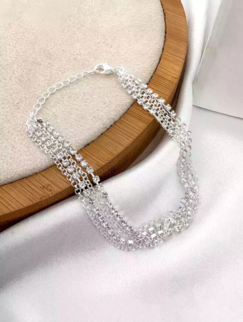 Pulseira tripla folheada a ouro 18k e prata 925 de strass.