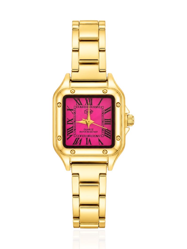 Relógio Carol - Design Dourado e Pink