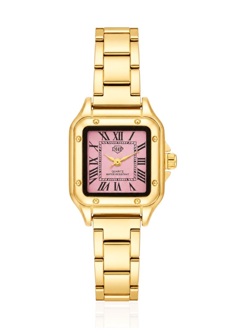 Relógio Carol - Design Dourado e Rosa