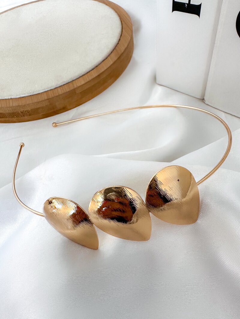 Tiara Folheada a Ouro 18k e Prata Gotas Escovadas