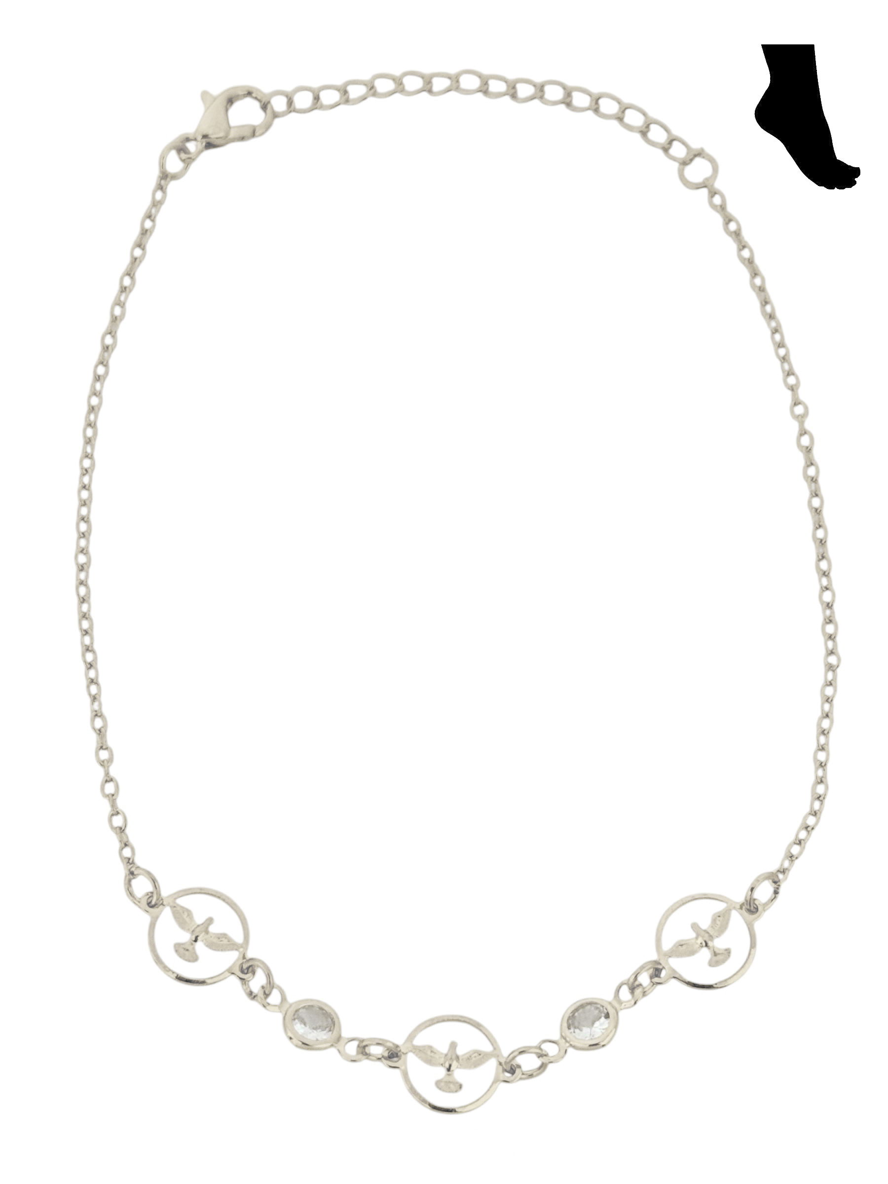 Tornozeleira Folheada a Ouro 18k e Prata 'Espírito Santo' Com Pontos de Luz