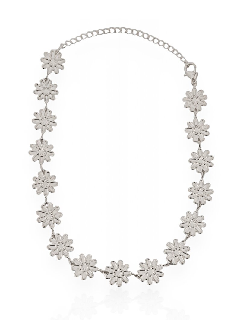 Tornozeleira Folheada a Ouro 18k e Prata 925 Corrente com Flores